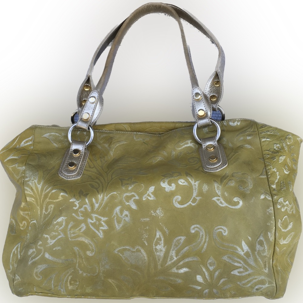 Cavalcanti Golden Yellow Silver Floral Leather Shoulder Handbag Satchel
